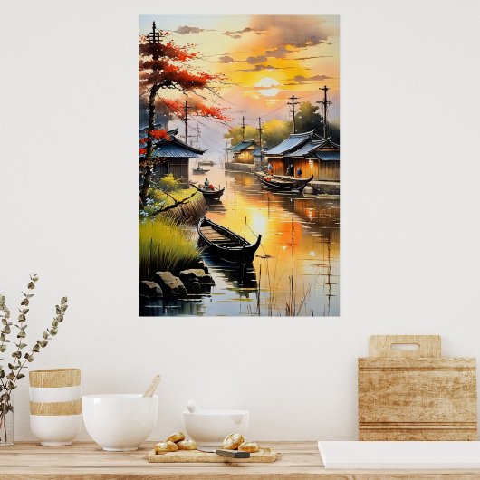 De rustige avondgloed van het Geviste dorp Poster (Keuken)