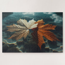 De rustige dans van herfstbladeren in koel water legpuzzel
