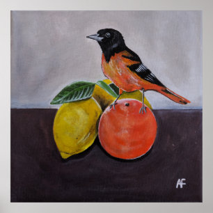 De rustige pose van de Oriole Schilderij van Alfre Poster