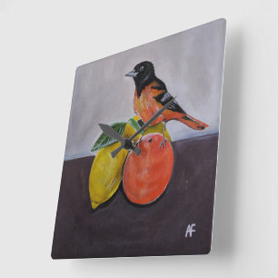 De rustige pose van de Oriole Schilderij van Alfre Vierkante Klok