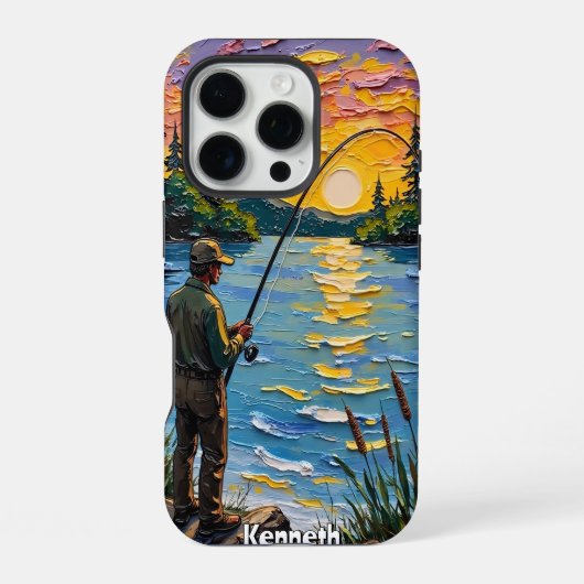 De rustige wateren van Sunset Angler iPhone Hoesje (Achterkant)