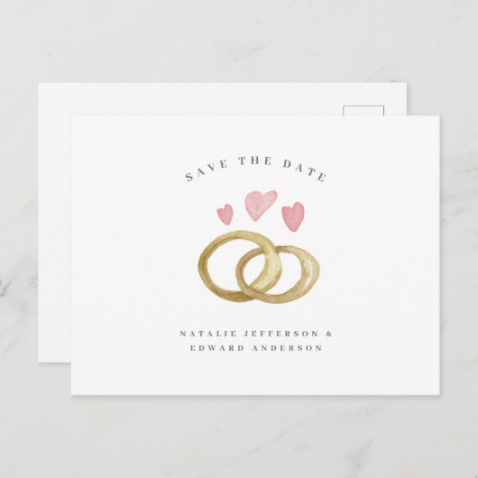 de rustige waterverf trouwring sparen de datum briefkaart (Voorkant / Achterkant)