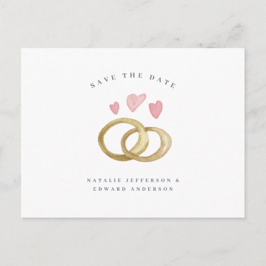 de rustige waterverf trouwring sparen de datum briefkaart (Voorkant)