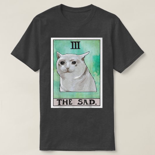 De Sad Cat Tarot-Kaart T-shirt (Design voorkant)