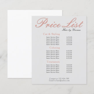 De salon van de Lijst van de prijs, spa, schoonhei