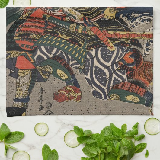 De samurai-strijders Tadanori en Noritsune Theedoek (Gevouwen)