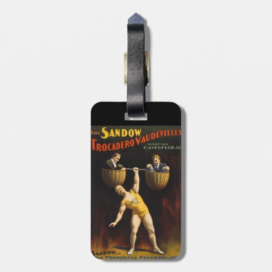 De Sandow Eugen Sandow Vaudeville Gewichtheffer Bagagelabel (Achterkant verticaal)