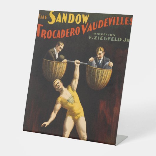 De Sandow Eugen Sandow Vaudeville Gewichtheffer Reclamebord Met Voetstuk (Voorkant)