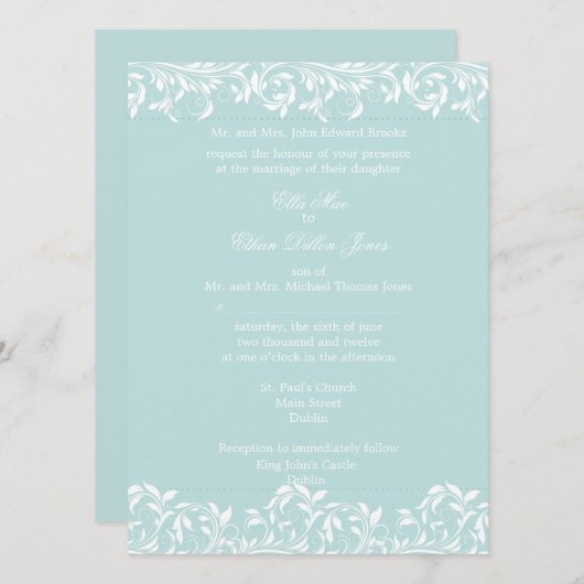 De Sarah Jane Blue en White trouwuitnodiging Kaart (Voorkant / Achterkant)