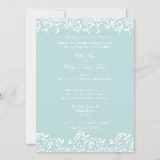 De Sarah Jane Blue en White trouwuitnodiging Kaart (Voorkant)