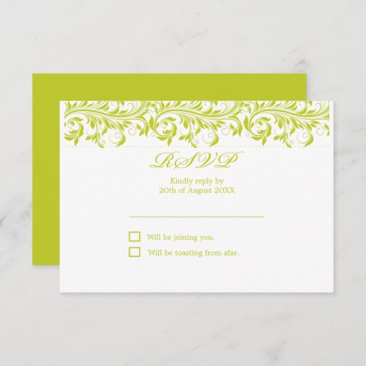 De Sarah Jane kalk groen en witte bruiloft RSVP (Voorkant / Achterkant)