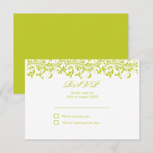De Sarah Jane kalk groen en witte bruiloft RSVP Kaartje (Voorkant / Achterkant)