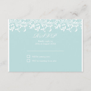 De Sarah Jane Light Blue en de witte bruiloft RSVP Kaartje