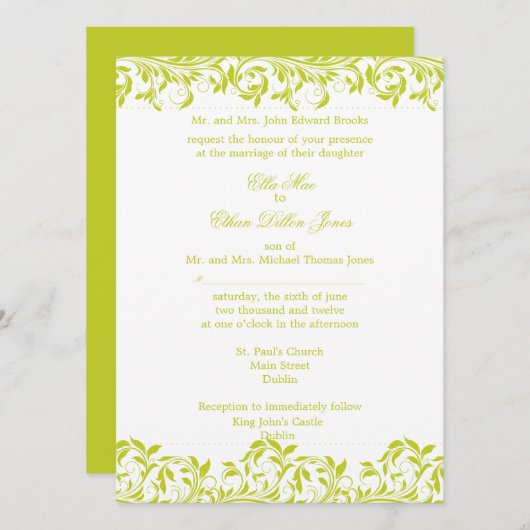 De Sarah Jane Limoen en de witte trouwuitnodiging Kaart (Voorkant / Achterkant)