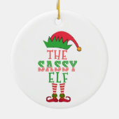 De sassy Elf-kerstfamilie komt overeen met Pajama Keramisch Ornament (Achterkant)