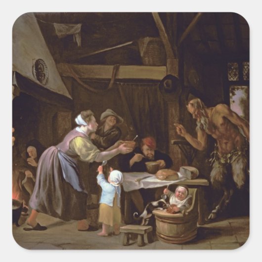 De satelliet en de familie vierkante sticker (Voorkant)