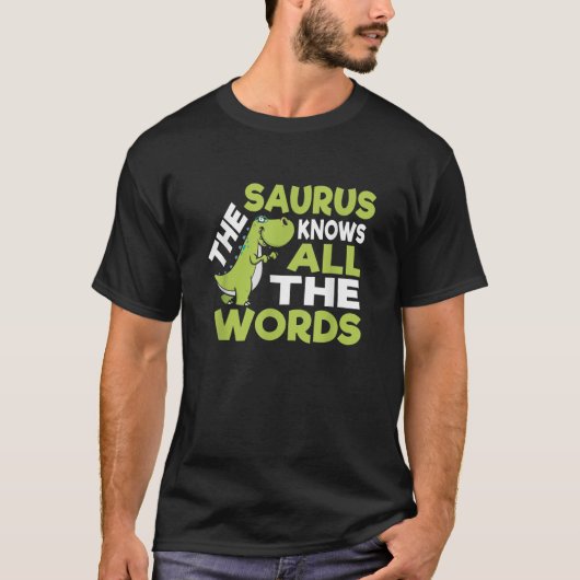 De Saurus Funny Thesaurus Pun Dinosaur Shirt (Voorkant)