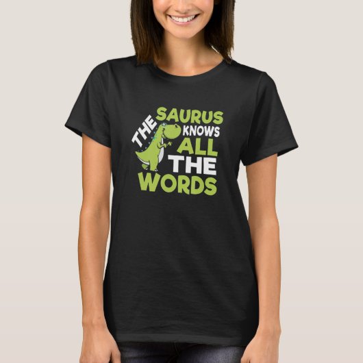 De Saurus Funny Thesaurus Pun Dinosaur Shirt (Voorkant)