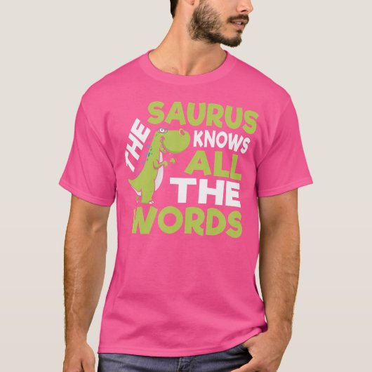 De Saurus Funny Thesaurus Pun Dinosaur Shirt (Voorkant)