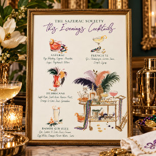 De Sazerac Society Mardi Gras Cocktailmenu Poster