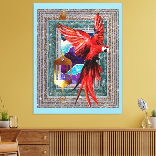 De scarlet Macaw en de Hermit - Parrot Tarot Canvas Afdruk (Insitu (Woonkamer))