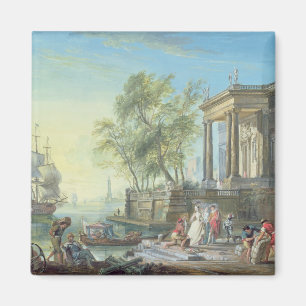De Scène van de haven met het Plaatsen Zon (olie Magneet