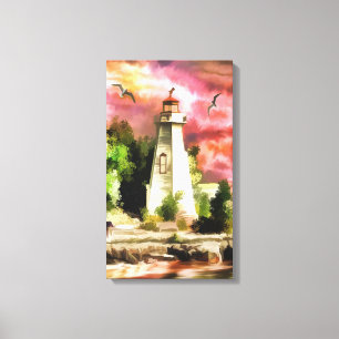 De Scène van de vuurtoren in de Roze Afdrukken van