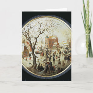 De Scène van de winter met Schaatsers dichtbij een Feestdagen Kaart