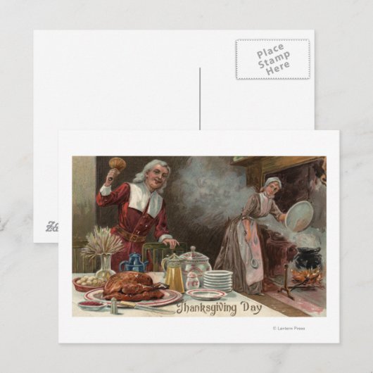 De Scène van het Diner van DayPilgrim van de Feestdagenkaart (Voorkant / Achterkant)