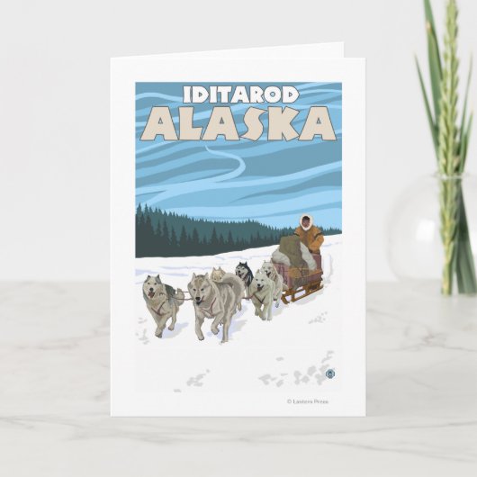 De Scène van Sledding van de hond - Iditarod, Feestdagen Kaart (Voorkant)