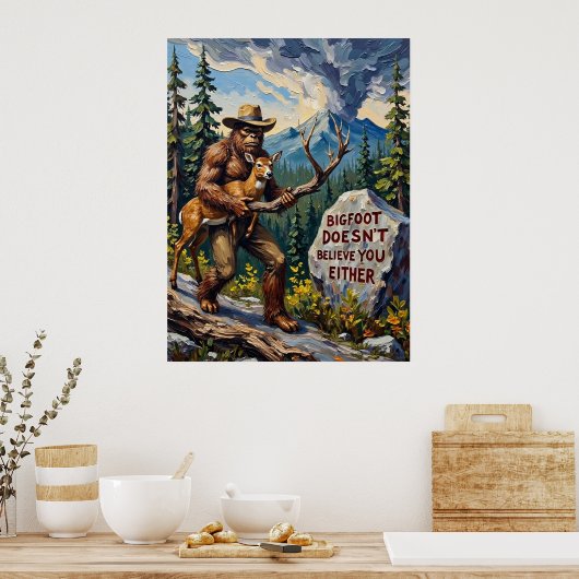 De scepticus van de bergen: het Uitzicht van Bigfo Poster (Keuken)