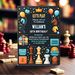 De Schaakkoning en Koningin Spel Nacht 13e Verjaar Kaart