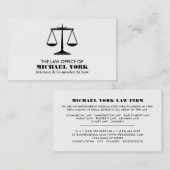 De schaalgrootte van de rechter, juristen visitekaartje (Voorkant / Achterkant)