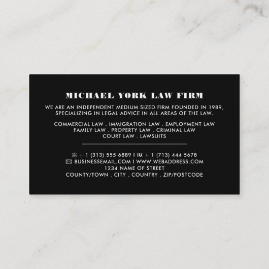 De schaalgrootte van de rechter, juristen visitekaartje (Achterkant)