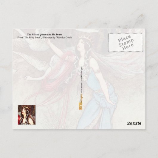 De schaamte koningin en zes zwanen briefkaart (Achterkant)