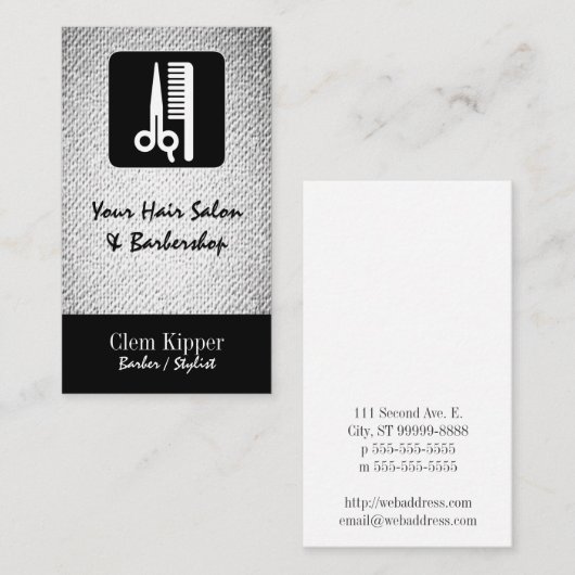 De schaar en de Textuur van de Salon van Comb Barb Visitekaartje (Voorkant / Achterkant)