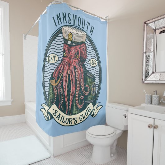 De schaduw over Insmouth Lovecraft Cthulhu Sailor Douchegordijn (In situ)