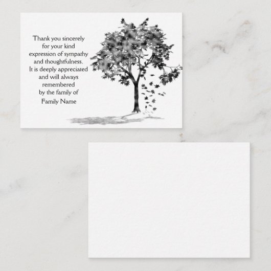 De schaduw van de boom na begrafenis bedankt kaart notitiekaartje (Voorkant / Achterkant)