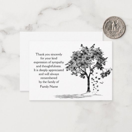 De schaduw van de boom na begrafenis bedankt kaart notitiekaartje (Voorkant / Achterkant in situ)