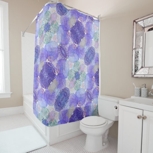 De schaduw van Lavender en Groene Abstracte Bloeme Douchegordijn (In situ)