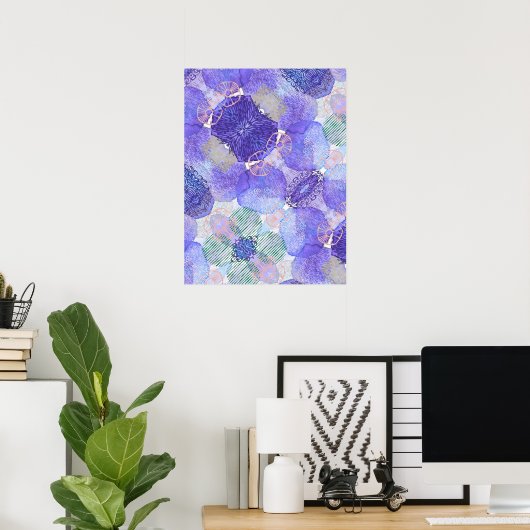 De schaduw van Lavender en Groene Abstracte Bloeme Poster (Thuiskantoor)