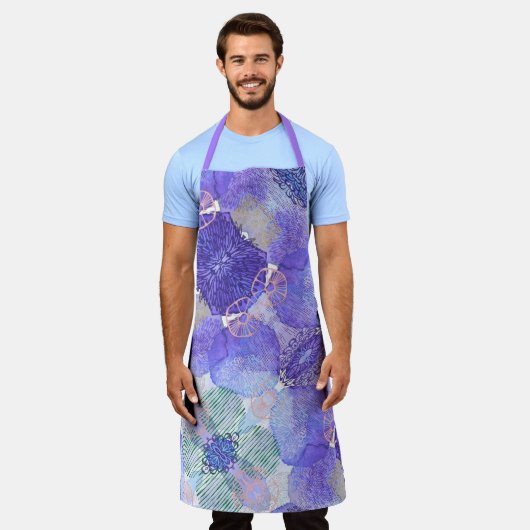 De schaduw van Lavender en Groene Abstracte Bloeme Schort (Gedragen)