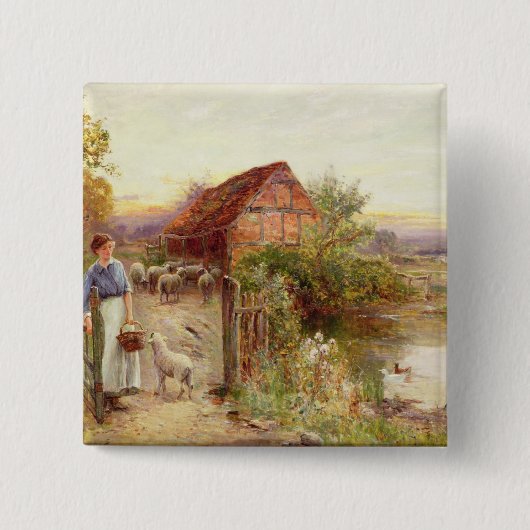 De schapen thuis brengen vierkante button 5,1 cm (Voorkant)