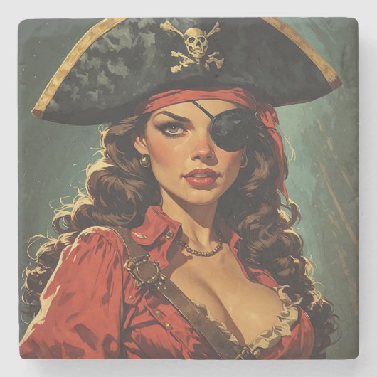 De scharlaken piratentempteuse stenen onderzetter (Voorkant)