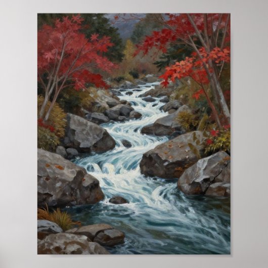 De scharlaken stroom: een waterval in een herfstst poster (Voorkant)