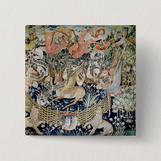 De scharnierende deer (tapestry) vierkante button 5,1 cm (Voorkant)