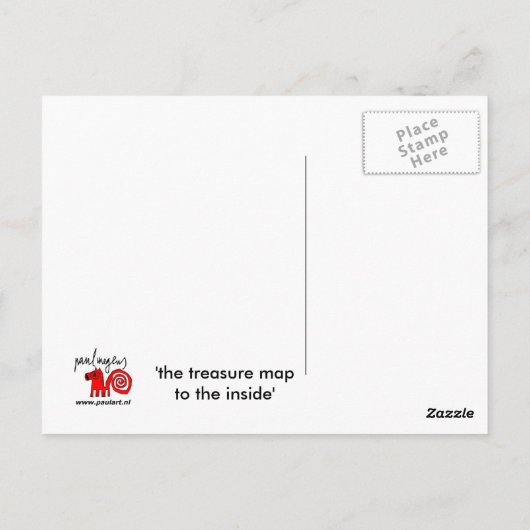 "de schatkist naar de binnenkant" briefkaart (Achterkant)