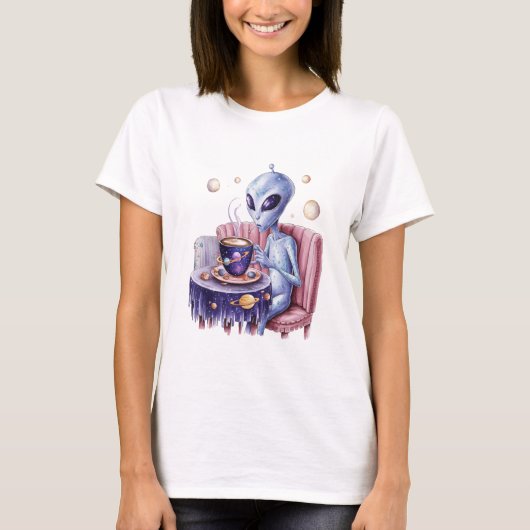De schattige alien voor koffieliefhebbers t-shirt (Voorkant)