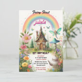 de schattige Floral Roze meisje fee eerste 1e verj Kaart (Staand voorkant)