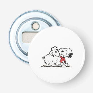 De schattige hond en het schaap button flesopener